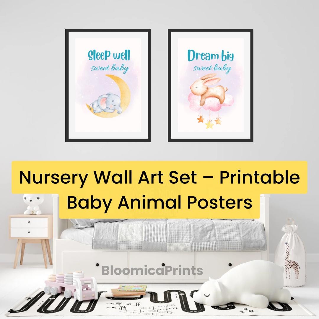 Nursery Wall Art Set Baby Room Prints Sleep Well & Dream Big — free download