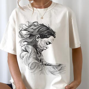 Minimalist Woman Line Art Tee: Boho Profile Drawing T-Shirt