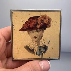 Victorian Lady Vanity Compact Face Puff Powder Box Mirror Silver Plated Enamel