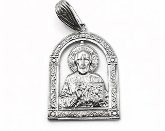 Vintage pendant"St. Nicholas the Wonderworker"made of 925 silver,handmade,9,02g