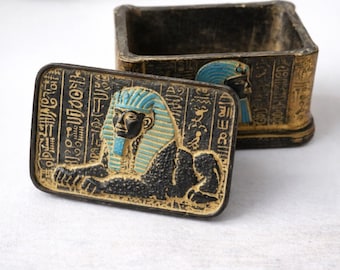 Egyptian Pharaoh Trinket Box, Antique Style Hieroglyphic Jewelry Case