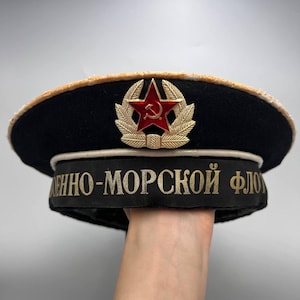 Vintage UdSSR Soldat Navy Sailor Hat Beskozyrka Wollmütze Roter Stern Abzeichen Uniform