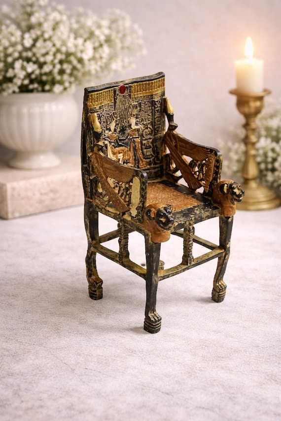 ツタンカーメン王の玉座レプリカ - 手作りエジプトファラオ装飾