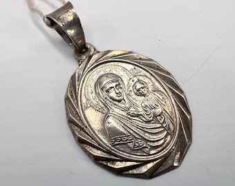 Used Pendant Mother of God Icon Sterling Silver 925 Jewelry Religious 1gr