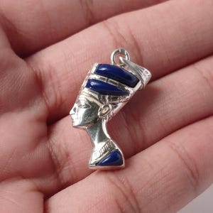925 Silver Nefertiti Pendant with Lapis & Turquoise – Egyptian Handmade Jewelry