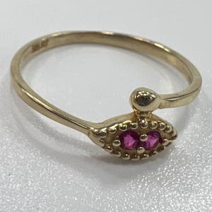 New 14K Solid Gold Ring Italy – Open Band Design with Ruby Stones Size 7.17 1.5g