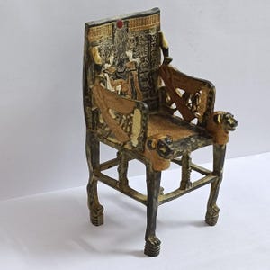Egyptian-style replica of King Tut&#39;s throne – Handcrafted Pharaonic decor Unique