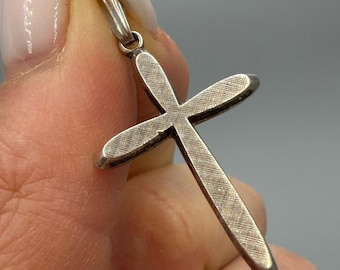 Vintage German Sterling Silver 925 Cross Pendant Textured & Marked Bail