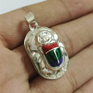 925 Sterling Silver scarab Pendant, Handmade Egypt with Unique Gemstones jewelry