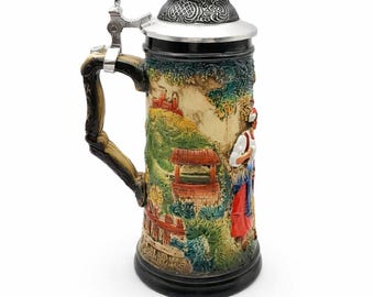 Vintage niemiecki kufel do piwa – ceramiczny porcelanowy kubek Handarbeit na Oktoberfest