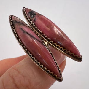 Huge Vintage USSR Gilt Silver 875 Rodonite Stone Men&#39;s Jewelry Cufflinks Marked