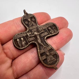 Vintage Religious Pendant Bronze Orthodox Christianity Crucifix Propeller Cross
