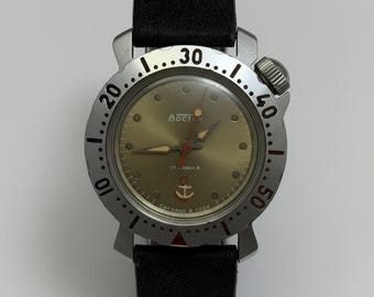 Reloj de pulsera juvenil Komandirskie vintage, mecánico, URSS, 17J, esfera de ancla, estilo buzo.