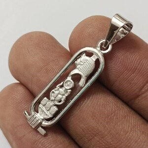 925 silver Egyptian cartouche pendant with pharaoh head and scarab design