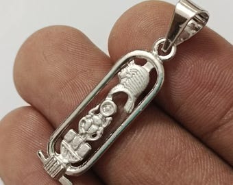925 Silver Egyptian Cartouche Pendant Pharaoh Head Scarab Hieroglyph Amulet Jewelry
