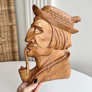1970 Vintage Wall Hanging Plaque Hutsul Hand Carved Wooden Wood Ukraine Marked