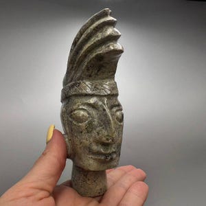 Indonesian Hand Carved Stone Head Sculpture Primitive Figurine Tribal Sculpture
