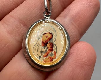 Vintage Ukraine Pendant Icon, Sterling Silver 925 Enamel Jewelry, Orthodox Mini Icon