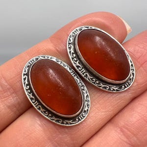 Vintage Men&#39;s Jewelry Cufflinks USSR Silver 875 Natural Baltic Amber Marked