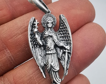 Vintage Guardian Angel Pendant 925 Sterling Silver Handmade Religious Jewelry Gift 7.01g