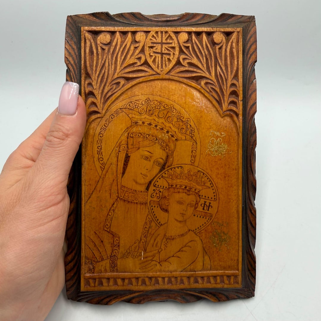 Vintage Carved Wood Icon Virgin Mary & Child Jesus - Wall Plaque 7" - Etsy