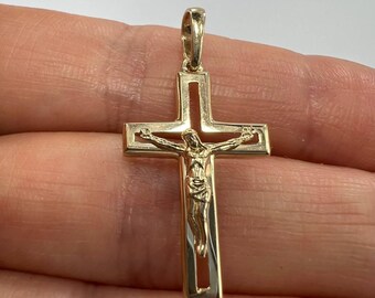 14K Gold Crucifix Cross Pendant Solid Yellow White Gold Religious Jewelry 1.5g