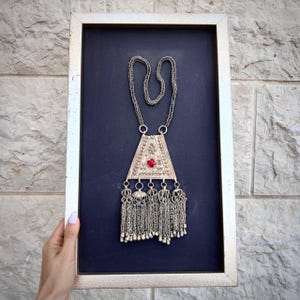 Antique Yemenite Tribal Bedouin Silver Necklace Framed Picture Ethnic Jewelry