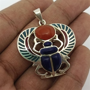Winged Scarab Pendant 925 Silver with Stones – Handmade Ancient Egyptian Style