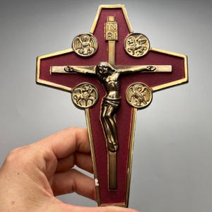 Vintage Bronze Crucifix Cross West Germany Jesus INRI Catholic Wall Decor 18cm