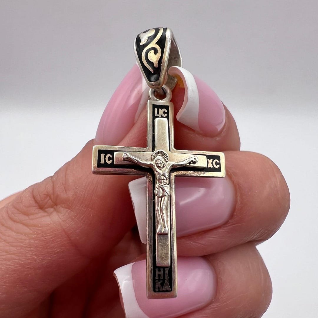 Vintage Cross Pendant Sterling Silver 925 Crucifix, Blackened Detail ...