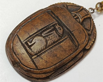 Vintage Style Egyptian Scarab Pendant Necklace - Handcrafted Hieroglyph Amulet