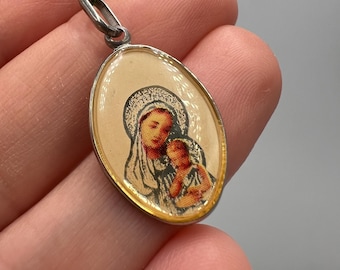 Vintage Ukraine Icon Pendant, Sterling Silver Enamel Jewelry