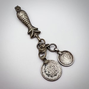Antique Yemen Silver Pendant Men&#39;s Keychain Bedouin Middle East Coins Hand Made