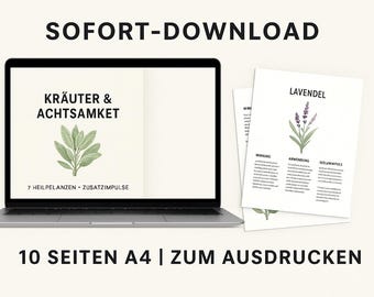 Medicinal Herb Knowledge PDF • 7 Medicinal Plants for Peace & Mindfulness • Printable Herb Booklet A4 to Print and Give as a Gift
