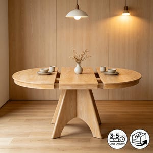 Space Saving Extendable Dining Table, Solid Wood Foldable Table for Small Kitchen/Apartment