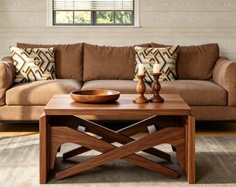 Transformer coffee table, 2 in 1 table, Expandable dining table, Natural wood, Variable height