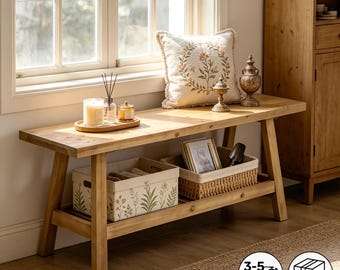 Farmhouse Wood Entryway Bench, 2-Tier Rustic Storage Bench with Shoe Shelf