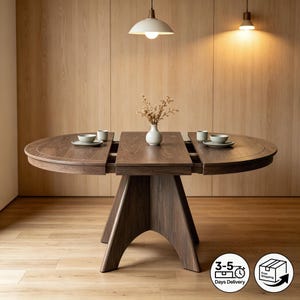 Extendable Round Wood Dining Table, Natural Oak Foldable Kitchen Table
