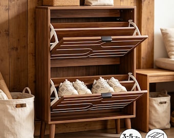 Zapatero de nogal de mediados de siglo con cajón abatible ajustable.