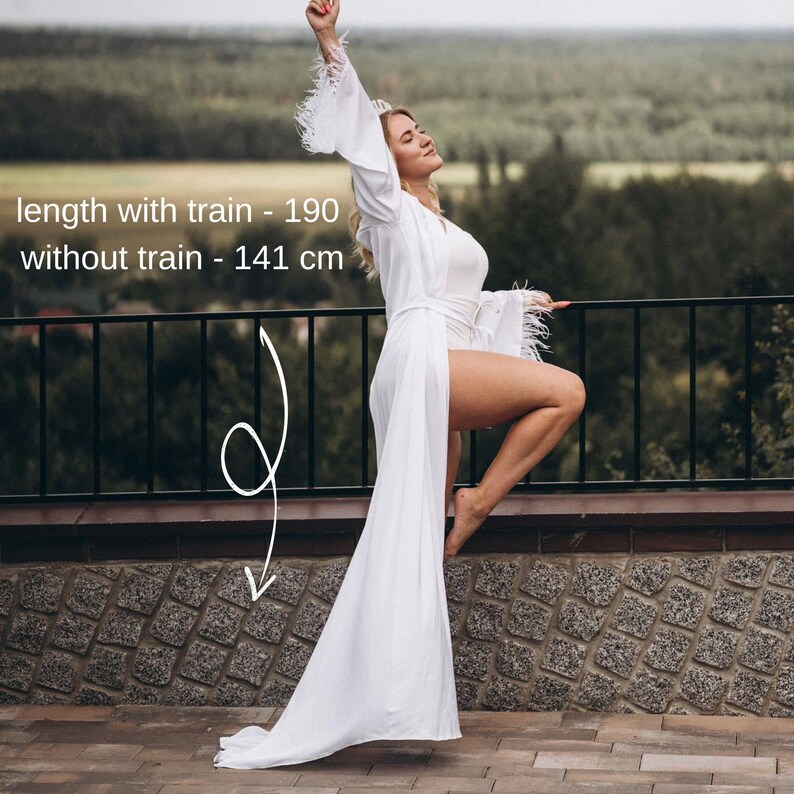 Ivory Feather Bridal Robe With Train - Boho Wedding Kimono - Etsy