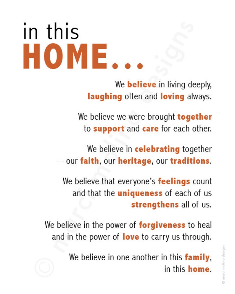 Family beliefs printable digital DIY home quote 8x10 | Etsy