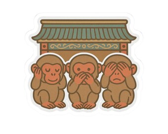 Japanese Monkeys in Temple Nikko Stickers - Nihonzaru