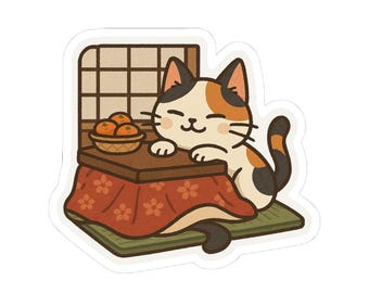 Japanese Cat in Japanese style room stickers - Mikeneko - Neko - Washitsu