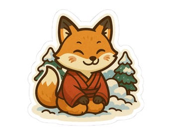 Japanese Fox in Snow stickers - Kitsune - Yuki