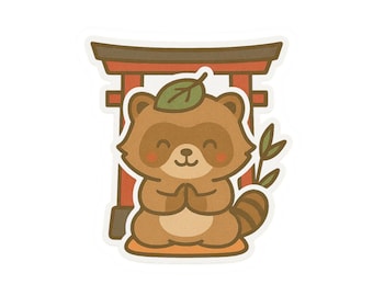 Japanese Racoon Dog in Shrine stickers - Tanuki - Jinjya