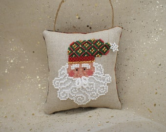 Handmade Cross Stitch Christmas Ornament Santa Face Keepsake Father Frost Finished Completed