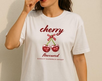 Cherry Print T-shirt, Cute Graphic Tee, Summer Fashion, Fruit Lover Gift, Cherry Vibes, Casual Wear