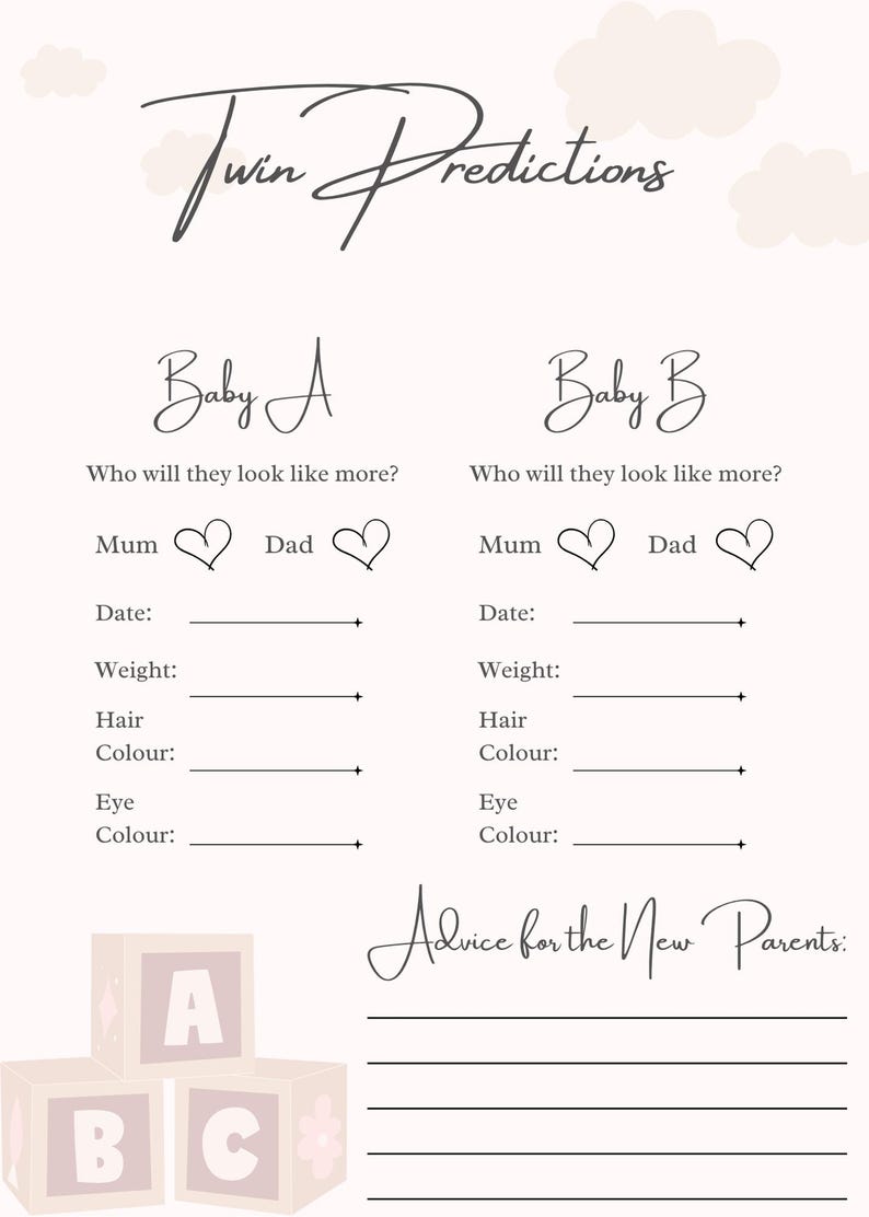 Twin Predictions Baby Shower Game Etsy twin-predictions-baby-shower-game-etsy