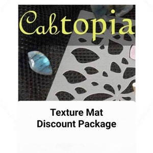 May include: A white plastic texture mat with a leaf design. The mat is labelled "Cabtopia Texture Mat Discount Package".