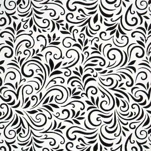 May include: Black and white floral pattern with a repeating design of swirls and leaves. The pattern is on a white background. The text "Cabtopia.com © TM240" is at the bottom of the image.